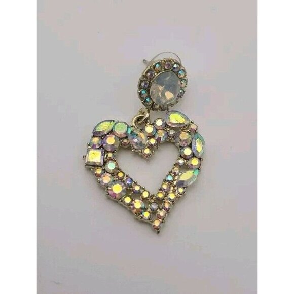Vintage Heart Shaped Iridescent Multicolor Earrings And Matching Round Ring - Picture 4 of 12